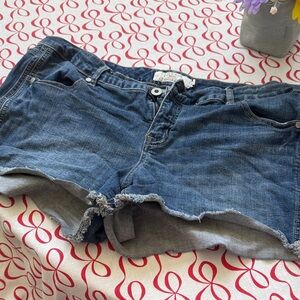 torrid Medium Blue Distressed Frayed Hem Denim Shorts